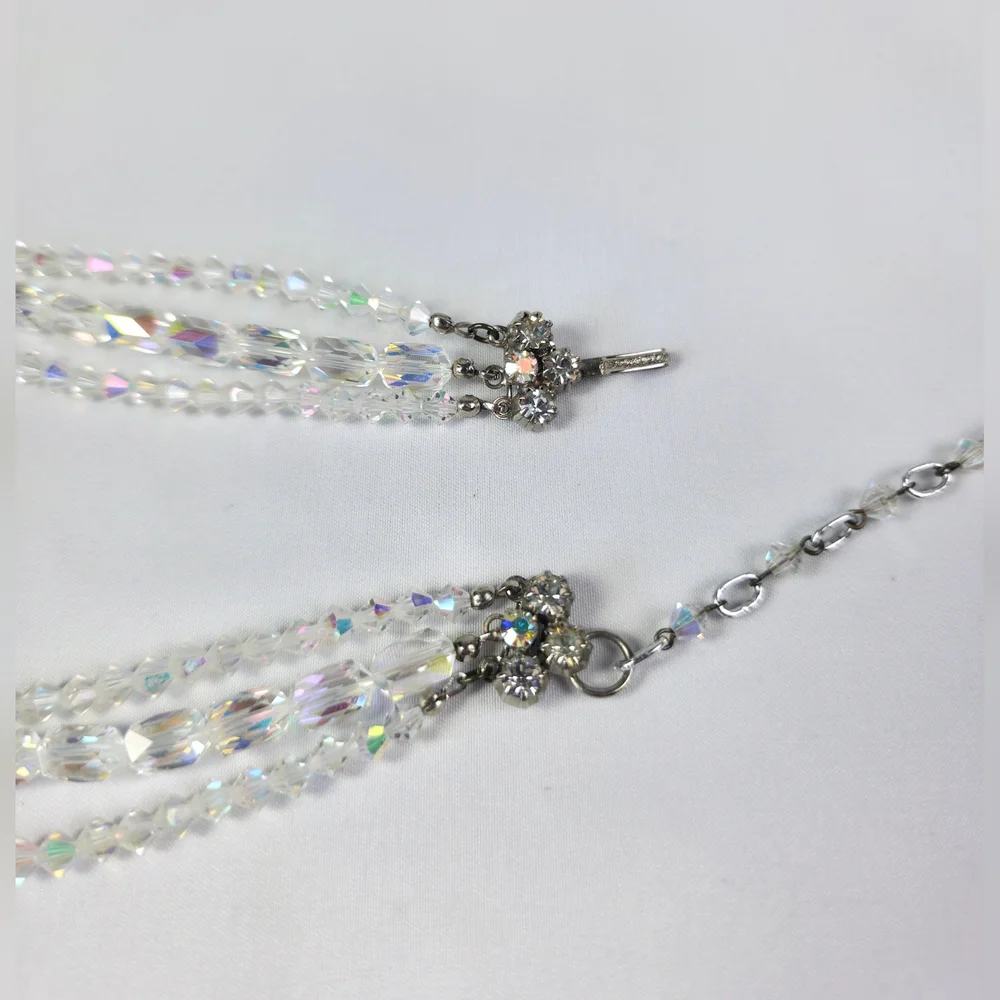 Vintage AB Necklace Triple Strand Faceted Austrian Crystals Aurora Borealis - Picture 3 of 7